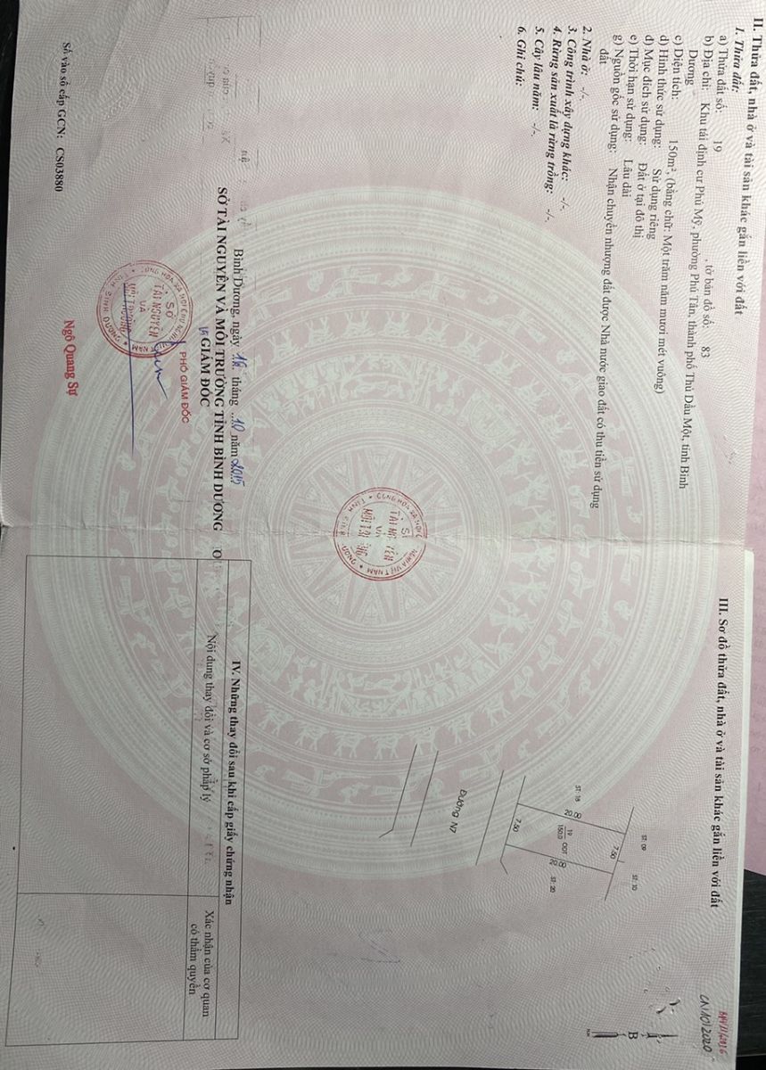 Bán đất mặt tiền đường N7 khu tái định cư phú tân phường phú mỹ thành phố thủ dầu một bình dương